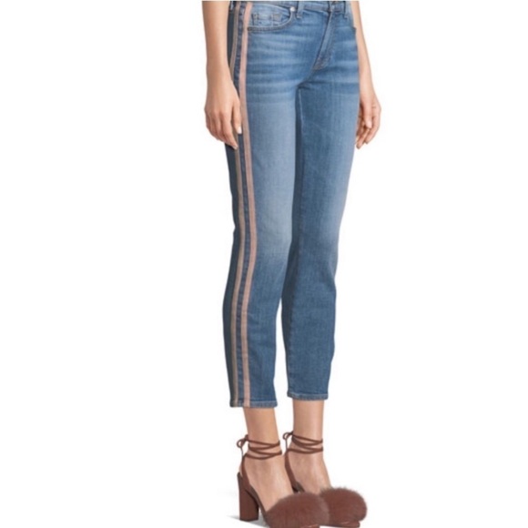 7 For all Mankinf Roxanne Straight Leg Ankle Jeans With Faux Suede  Stripes - Picture 1 of 9